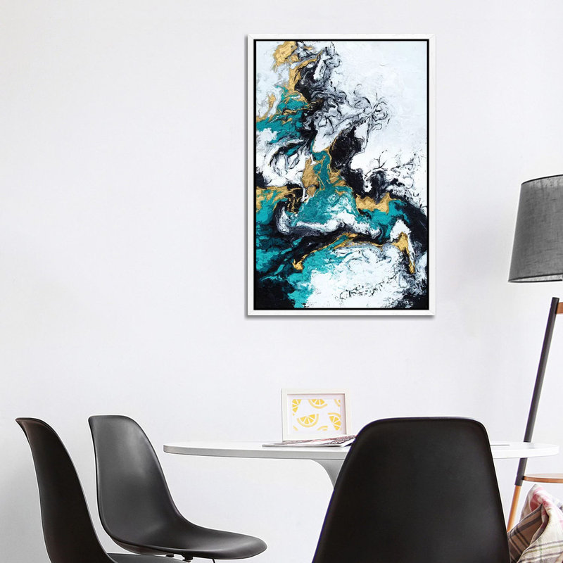 Green And Gold Smoke - Print on Canvas, 101.6 cm H x 66.04 cm W, White Framed