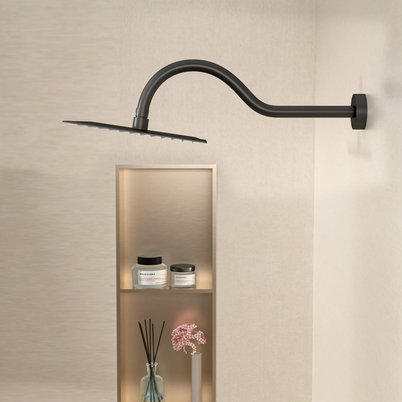 Pomme de douche de remplacement à fixation murale 17 pouces avec bras de douche à extension, Noir mat