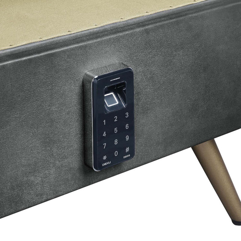 Table de chevet Doris avec verrou USB et électrique, cuir fleur gris et aluminium
