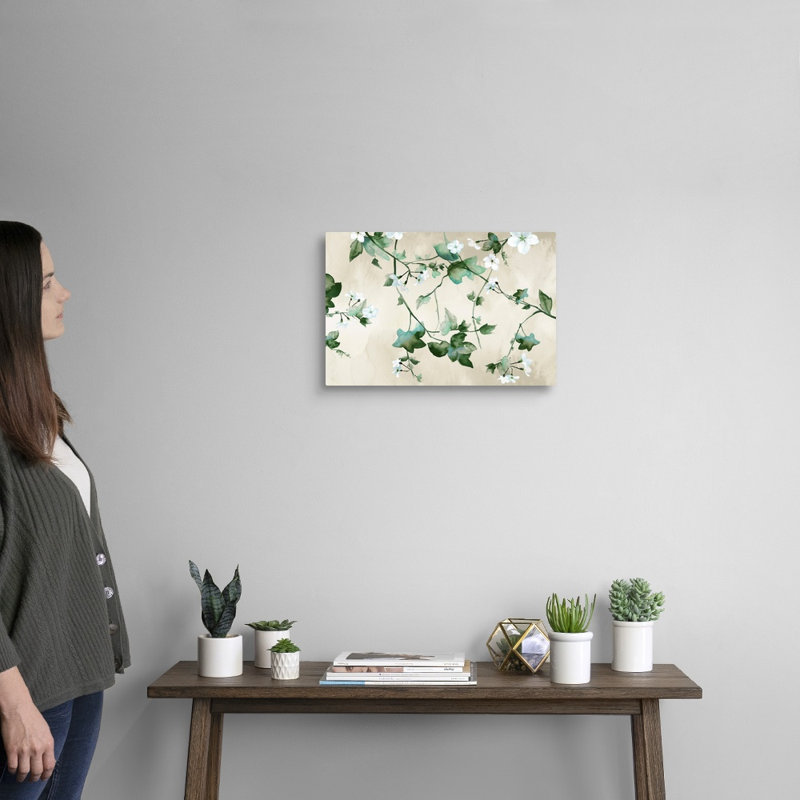 "Delicate Green Branches", art mural sur toile, Toile tendue, H 12 po x l 18 po