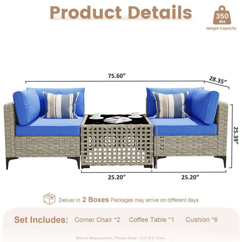 Sorella 2 - Person Outdoor Seating Group With Cushions, Outdoor Rattan Wicker Conversation Set With Glowing Coffee Table