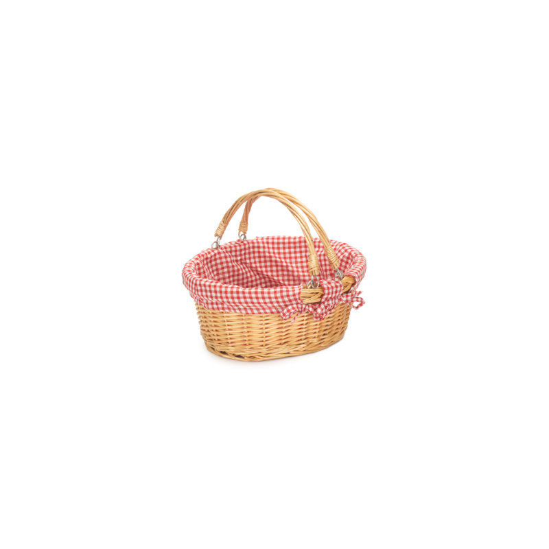Swing Handle Wicker Shopping Basket with Red & White Checked Lining, Small