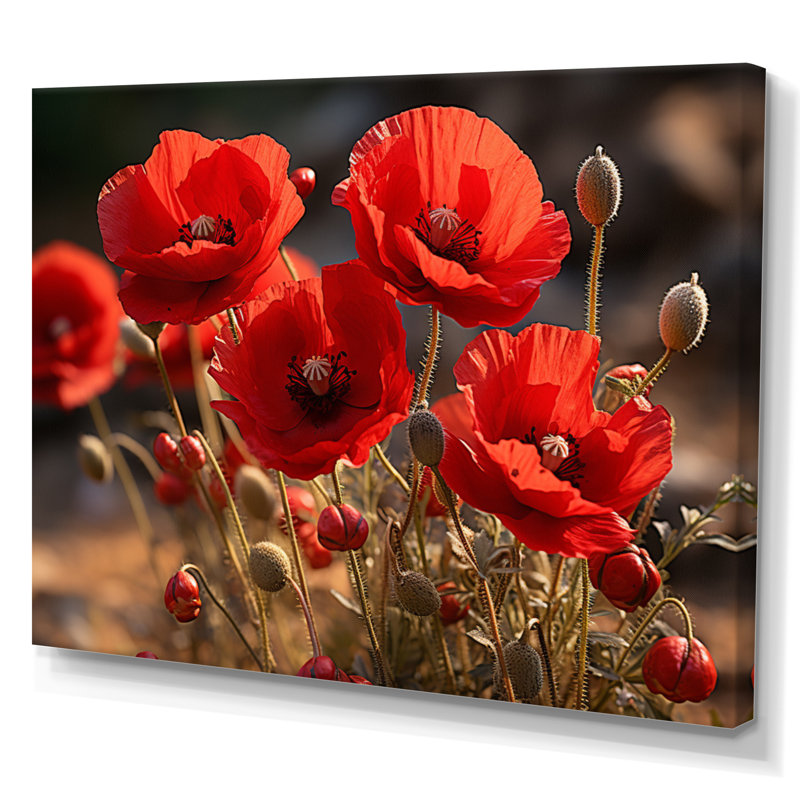 Art floral sur toile coquelicot, impression de champ de fleurs rouges - Champ de coquelicots rouges I, Toile tendue