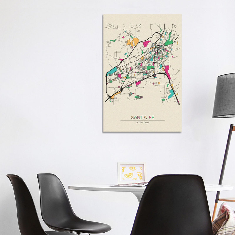 Santa Fe, New Mexico Map by Ayse Deniz Akerman - Wrapped Canvas Gallery-Wrapped Canvas Giclée
