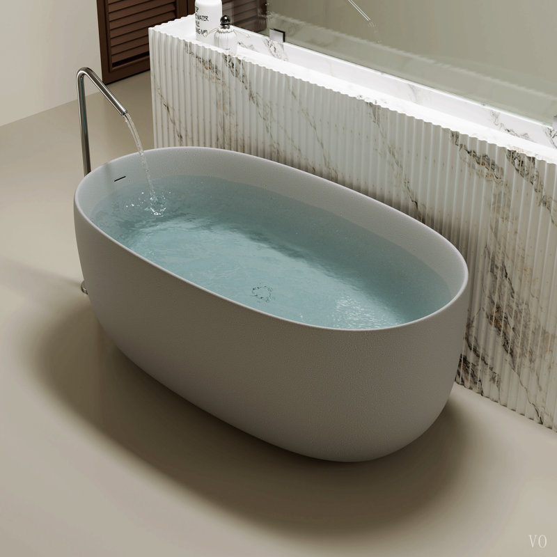 Baignoire de trempage autoportante en résine de 47 po à surface solide avec trop-plein et bonde escamotable de 47 po