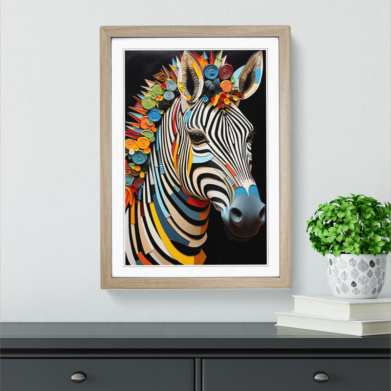 Zebra Orphism - Framed Print, 34cm H x 25cm W x 2cm D, Oak 