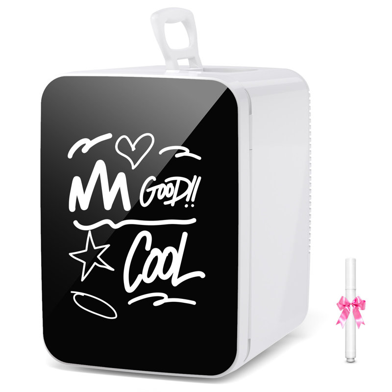 Cowsar 10L Mini Fridge For Bedroom, Portable Cooler For Cosmetics, Food & Drinks, Temper Glass Door With Doodle Pen