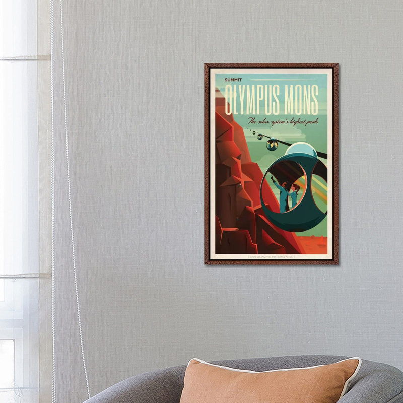 Olympus Mons Space Travel Poster by SpaceX - Print on Canvas, Classic Brown Wood Framed, 66.04 cm H x 45.72 cm W
