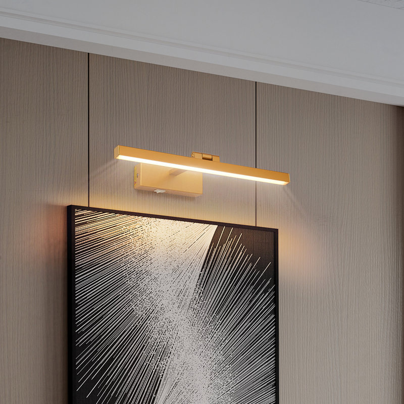 Luminaires de salle de bain dorés de 16 po au-dessus d'un miroir moderne à DEL à intensité variable pour éclairage de salle de bain