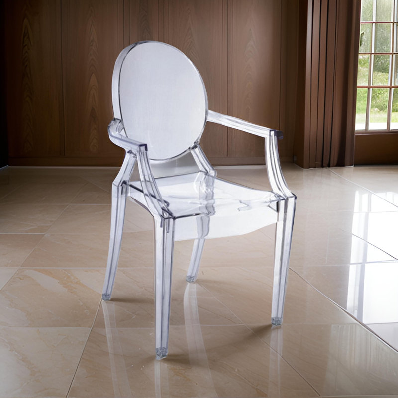 Fauteuils de salle à manger Nili, dossier de forme ovale, siège moulé, Transparent