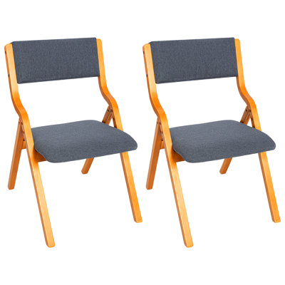 Chaises pliantes rembourrées avec structure en bois massif, ensemble de 2, gris foncé