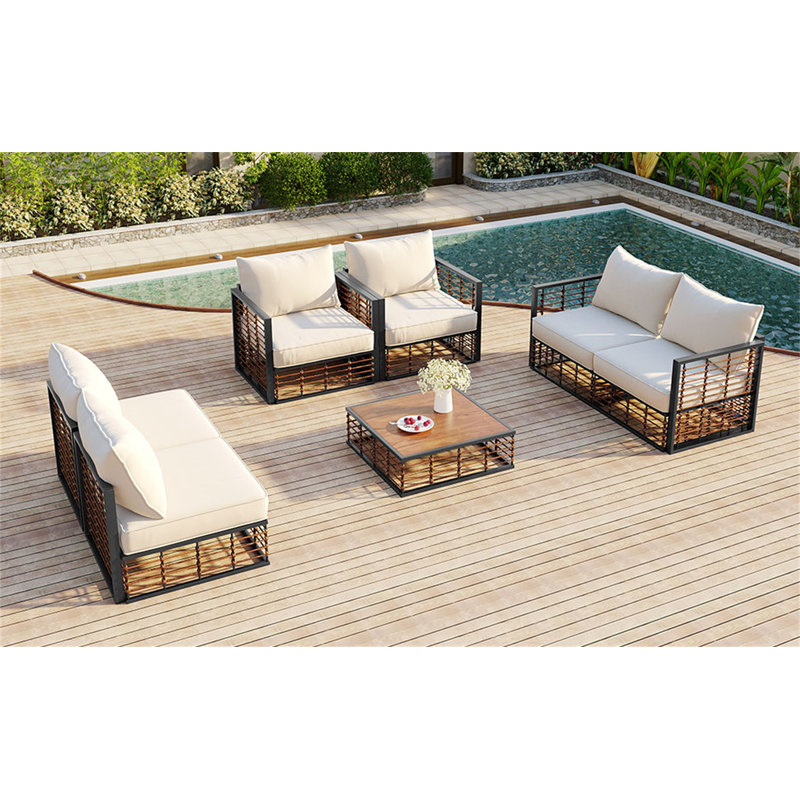 Ensemble de canapé modulaire en métal 7 pièces Modern Minimalist, Gris foncé