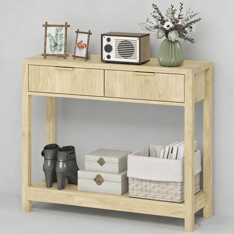 Narrow Console Table with Fluted Drawers and Open Shelf for Space-Saving Hallway Organization