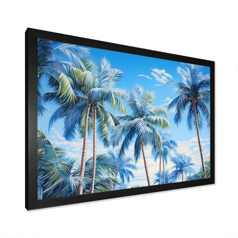 Symphonie de palmiers bleus sur toile, H 24 po x l 32 po x P 1 po, Cadre photo noir