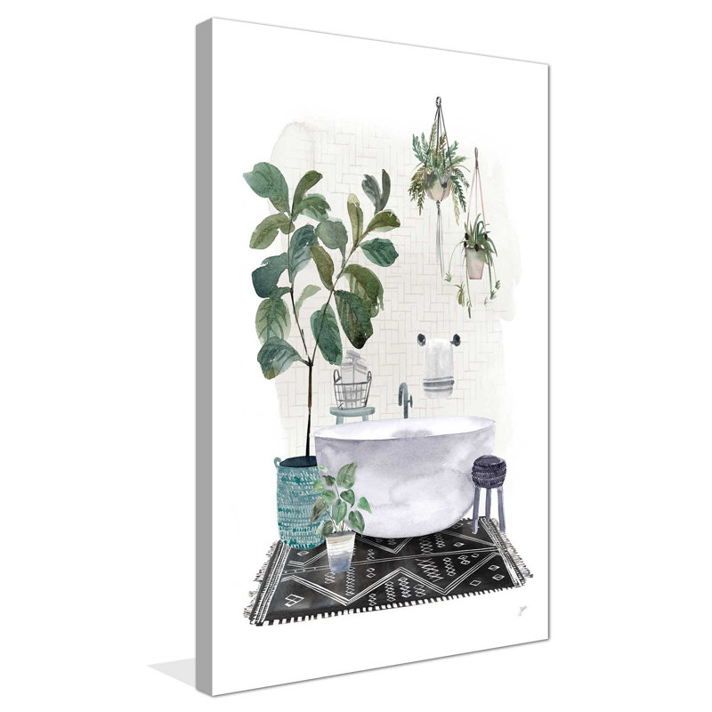 «Courtyard Bath No Cat Neutral» - Peinture, L 18 po x H 30 po, Toile tendue