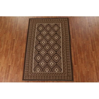 Brown Tribal Kilim Wool Area Rug 5x8