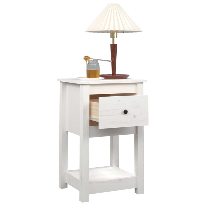 40cm W Solid Wood Bedside Table, White, Set of 2