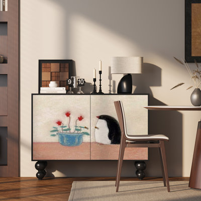 Armoire en bois massif avec motif de pingouin