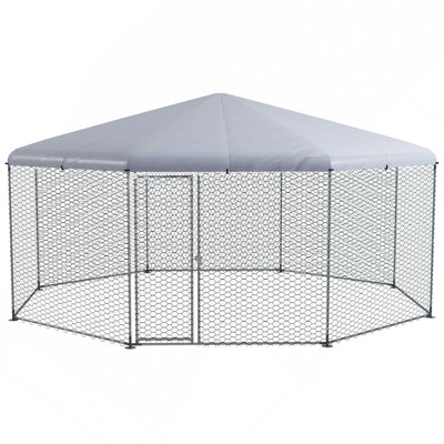 Large Metal Chicken Coop Chicken Run For Chicken, Ducks And Rabbits With Waterproof And Anti-UV Cover, Walk-In Poultry Cage Hen House For Outdoor And Yard Farm Use, 17' X 15.7' X 9'