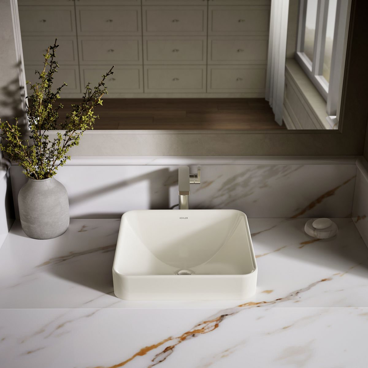 Vox Square Vessel Bathroom Sink, Biscuit