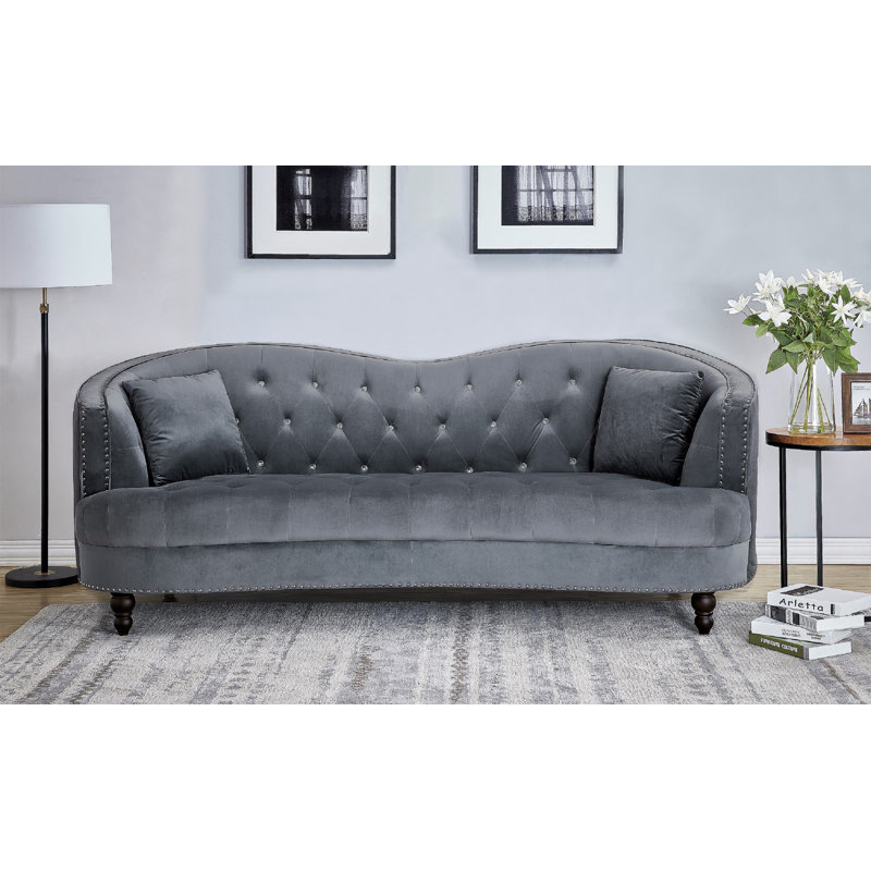 Canapé à accoudoirs en velours 89,7 po Areli, Velours gris