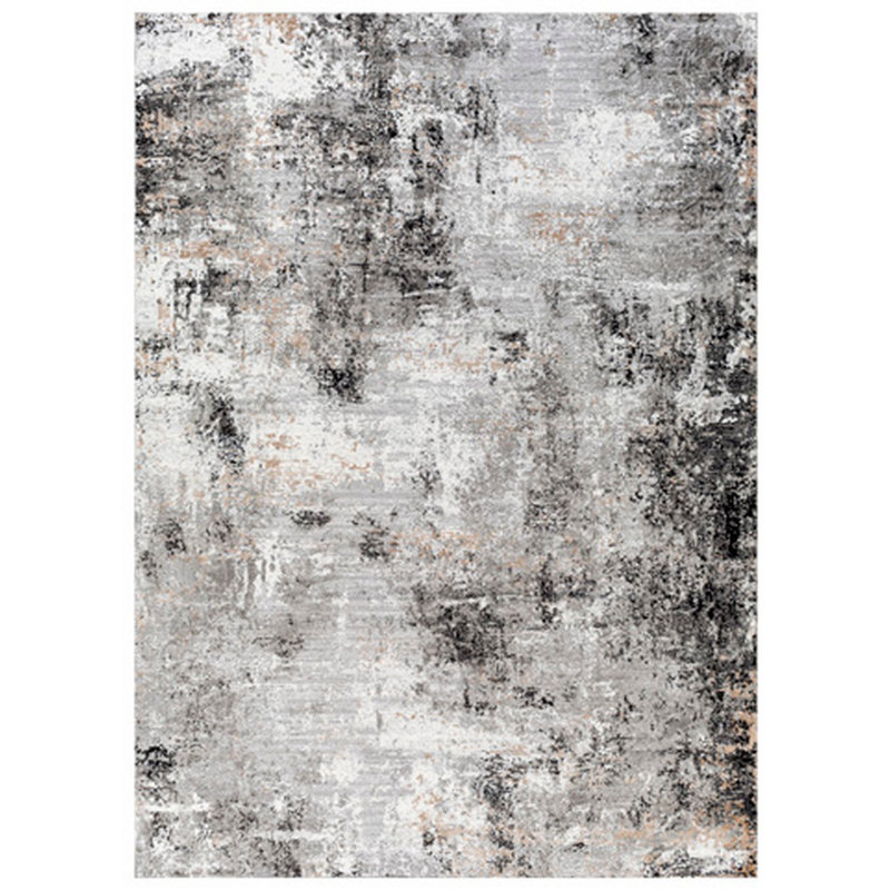 Tapis Ley, art abstrait de style peinture, noir et blanc, Rectangle 8 pi x 10 pi