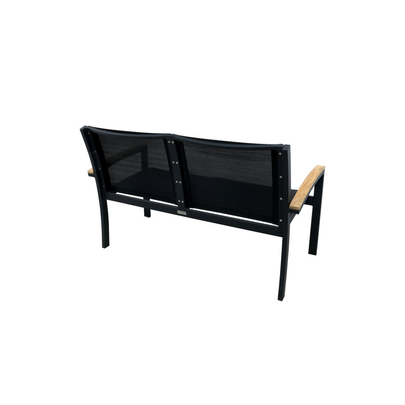 Tribeca Aluminum Teak Sling Stacking 2 - Seater Loveseat, Black/Brown