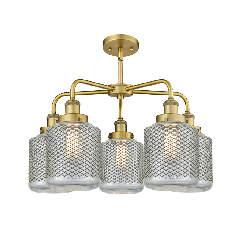 Lustre classique / traditionnel 5 lumières en verre à intensité variable Edison, Laiton brossé
