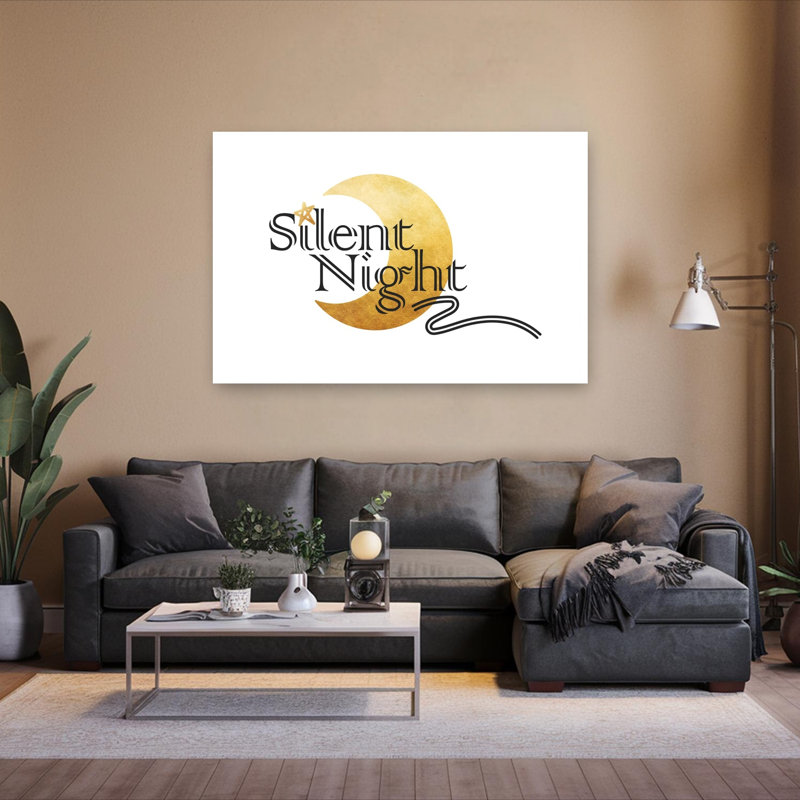 «Silent Night Golden Crescent Abstract Contemporary Winter», reproduction d'art mural, H 40 po x l 60 po