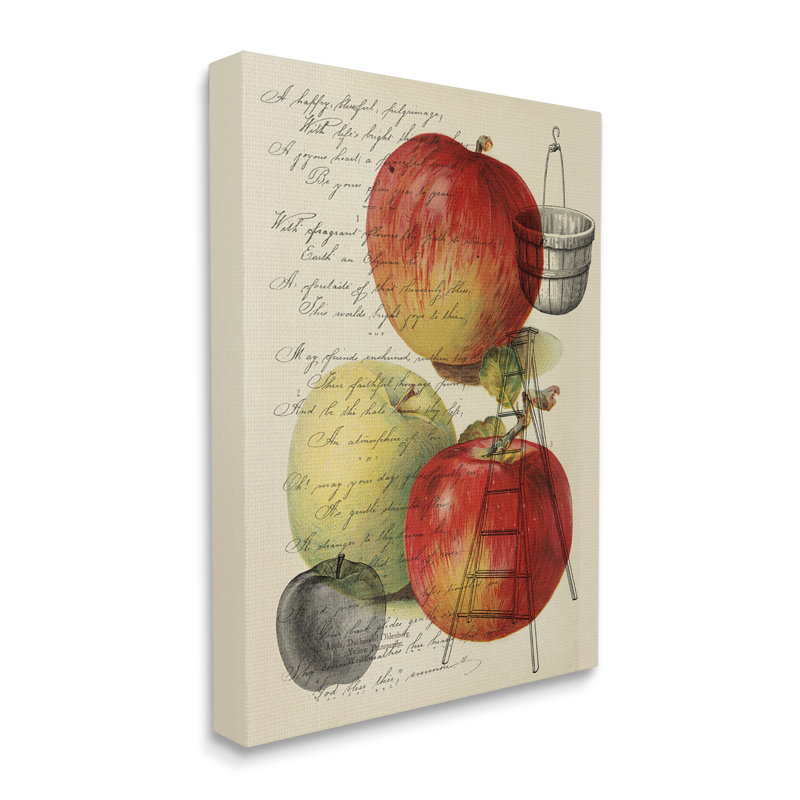 Illustration rétro de cueillette de pommes, passage de texte antique - impression, Plaque murale, H 48 po x l 36 po