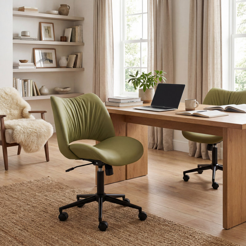 Alleyna Swivel Upholsterd Desk Chair Armless Office Chair Computer Task Chair, Avocado Green