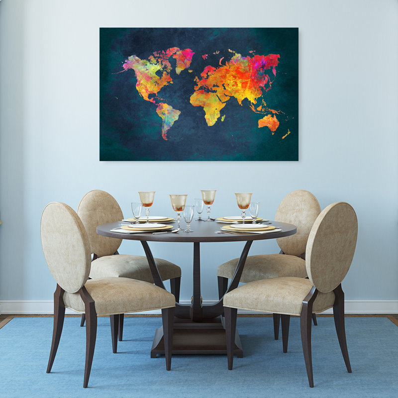 Art mural abstrait contemporain abstrait carte du monde, H 32 po x l 48 po