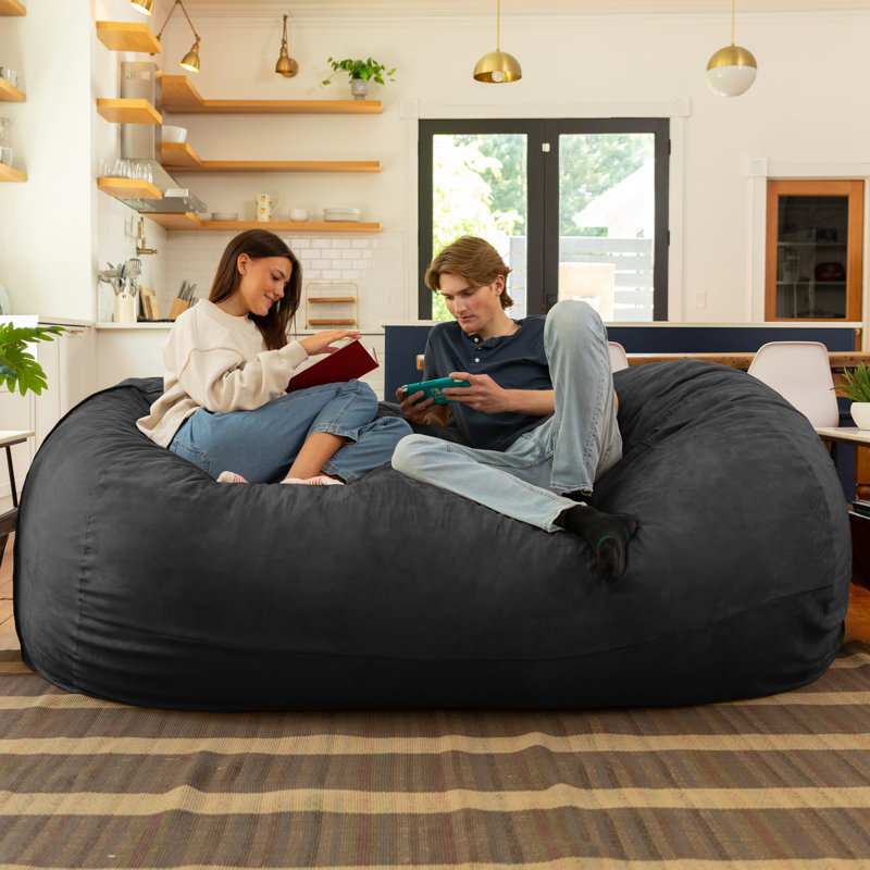 7 Foot Giant Bean Bag Sofa, Black Microsuede