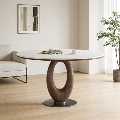 Modern Round Solid Wood & Rock Plate Dining Table