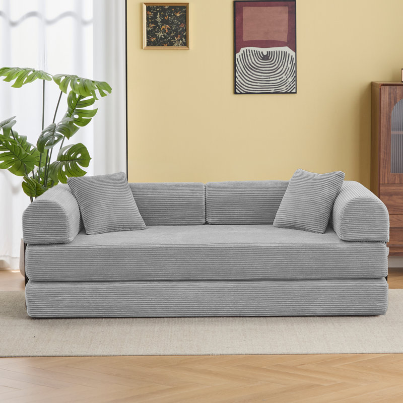 Convertible Sleeper Sofa, Foldable Floor Couch No Assembly, Light Gray