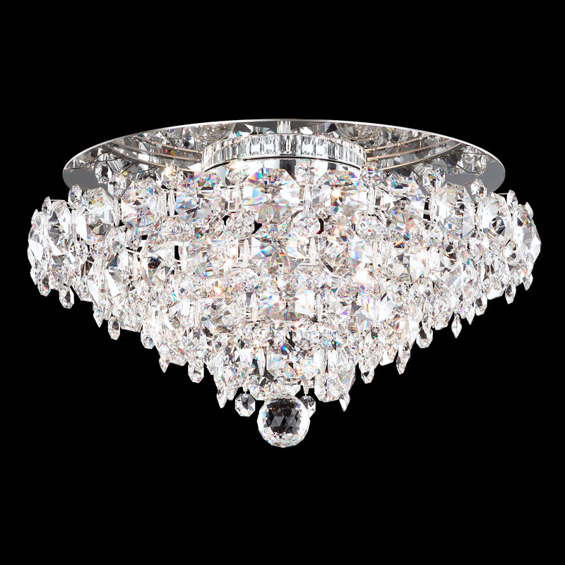 Baronet 4 Light 19in x 11in Flush Mount in Polished Stainless Steel with Clear Radiance Crystals, Clear Optic
