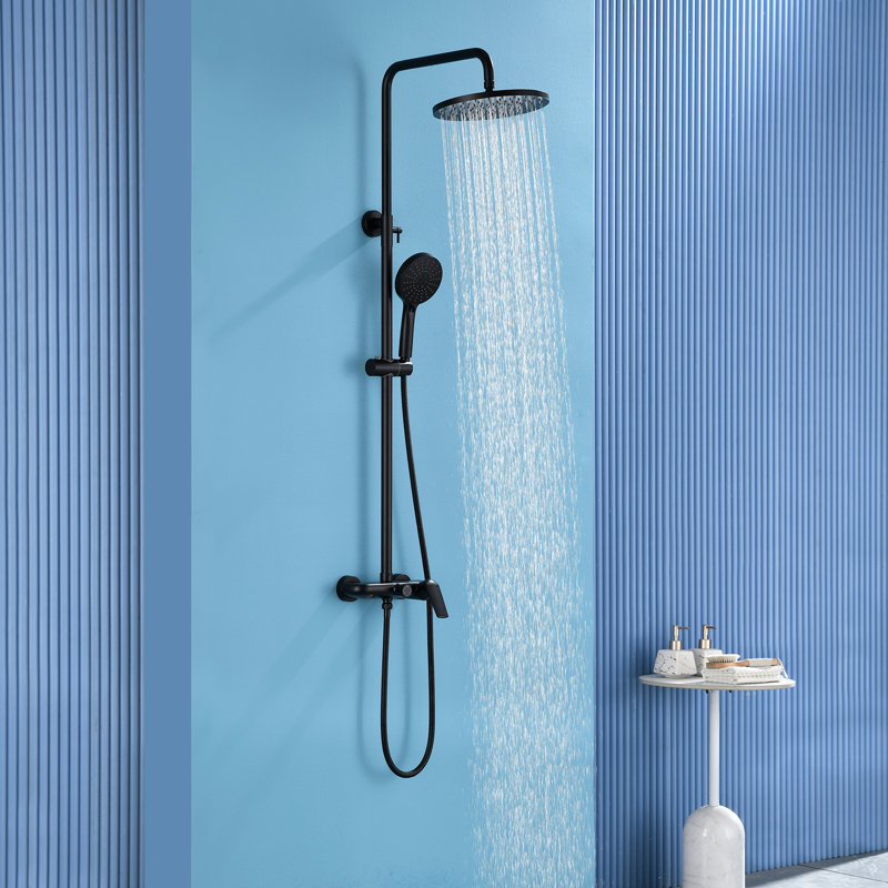 Exposed Shower System With Tub Spout 10 Inch Rainfall Shower Head With Handheld Spray