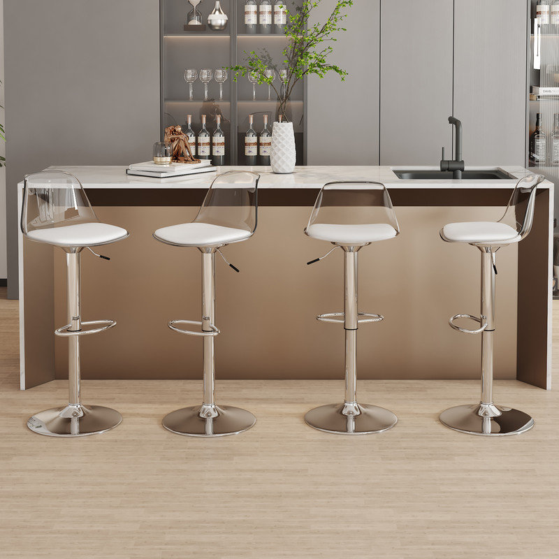 Swivel Upholstered Adjustable Height Counter Stool(Set of 4), Silver