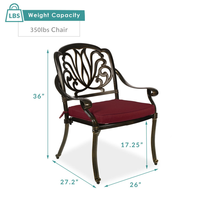 Chaise de patio empilable avec coussin, Bronze foncé, Rouge piment