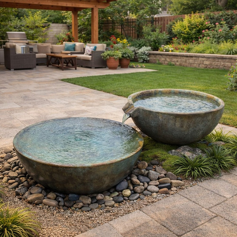 Ensemble de fontaine en cascade de cascade et cuve 32 po / 40 po d'extérieur Zen Garden Patina, Gris
