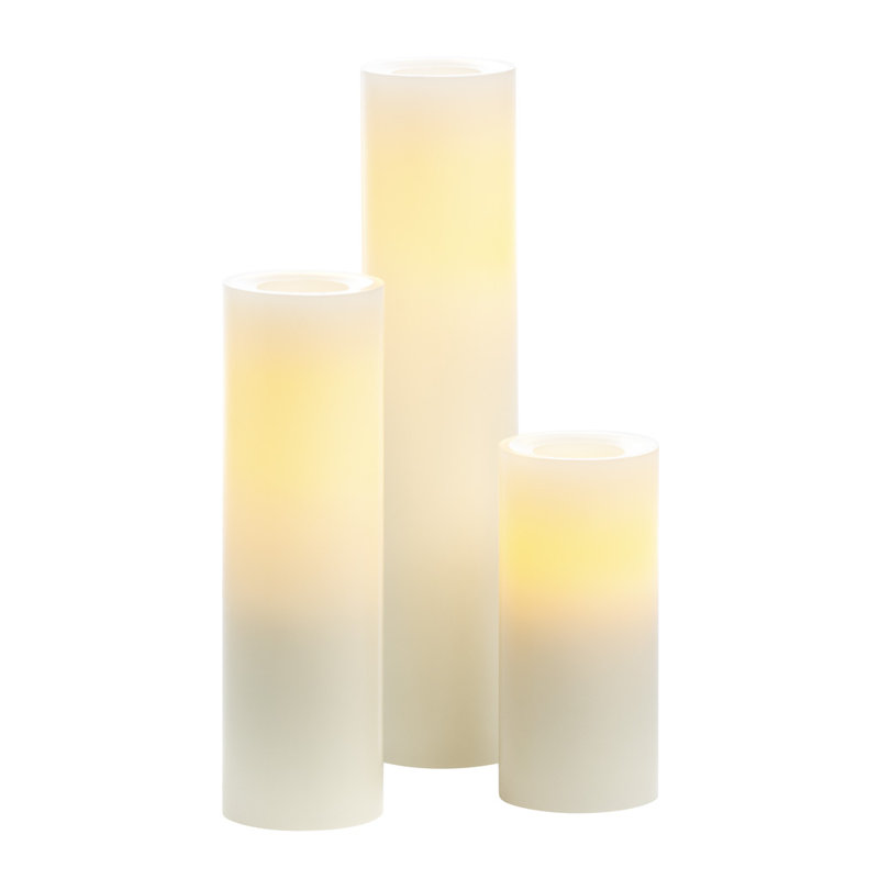 Ensemble de 3 bougies sans flamme sans parfum 3 pièces pilier