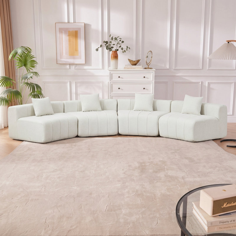 Canapé modulaire semi-circulaire avec 4 coussins, Beige