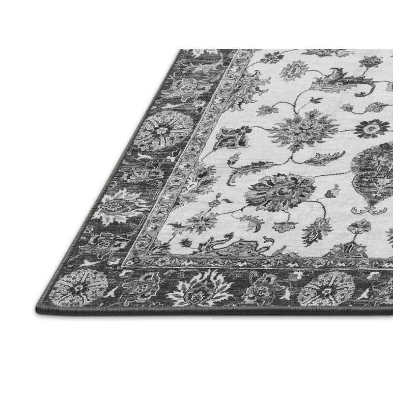 Tapis oriental gris en laine et polyester tissé à la machine 5 pi x 8 pi Anrew