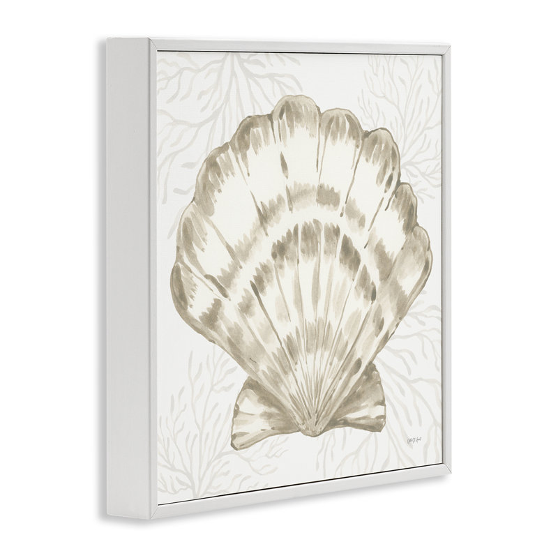 «Clam Shell» et art de la giclée noire encadrée par Coral, H 12 po x l 12 po, Estampe numérique encadrée blanc bord de mer