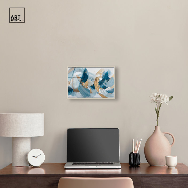 "Blue Tide III", reproduction d'art acrylique encadrée bleue et dorée par Art Remedy, cadre argenté, 15 x 10