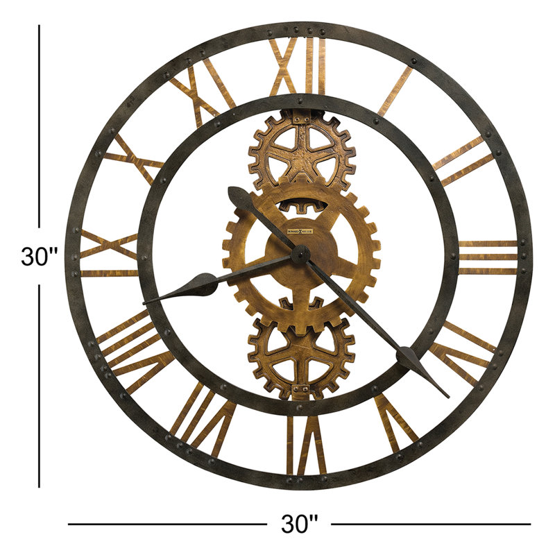 Crosby Modern & Contemporary Oversized Wall Clock, Iron Frame with Exposed Decorative Gears and Antique Brass-Finished Roman Numerals