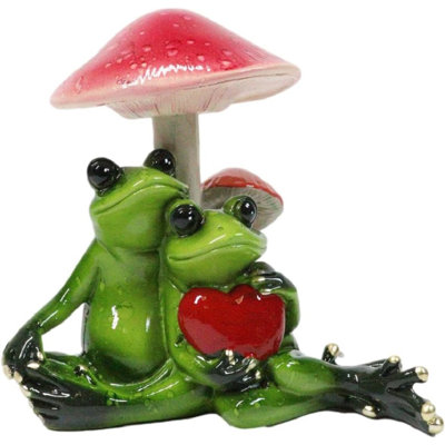 Love Is In The Air Green Frogs Couple With Heart By Toadstool Mushrooms Figurine