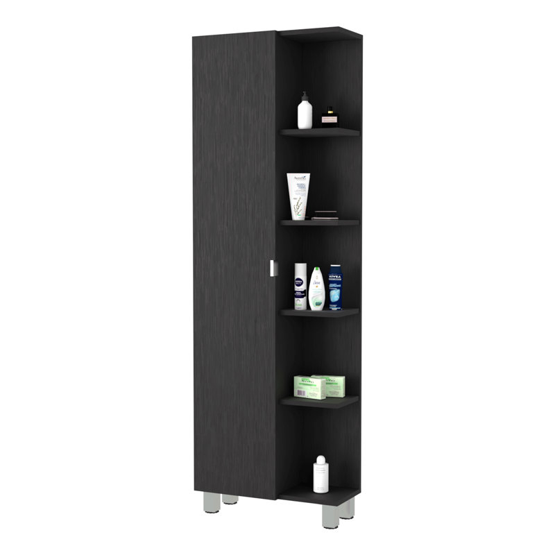 Linen Cabinet, Five Shelves, One Cabinet, Divisions, Matte Black
