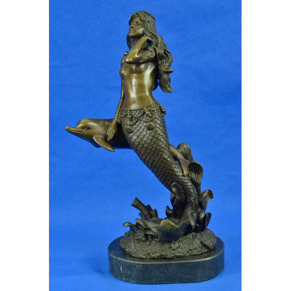 Highland Dunes Calypso Mermaid and Dolphin Sculpture | Wayfair