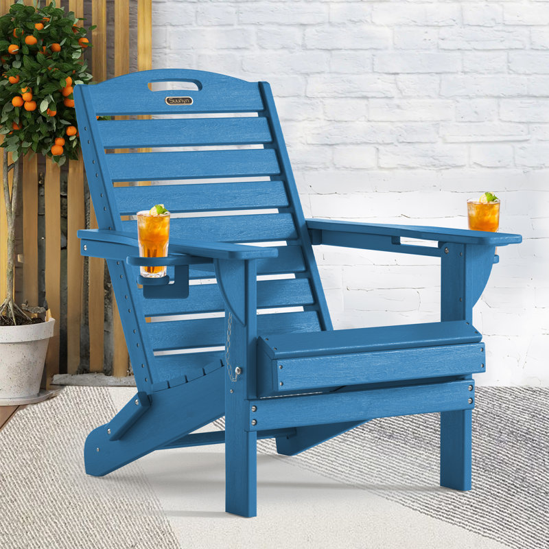 Chaises d'extérieur d'extérieur résistantes aux intempéries en PEHD pliable avec porte-gobelet, Marine